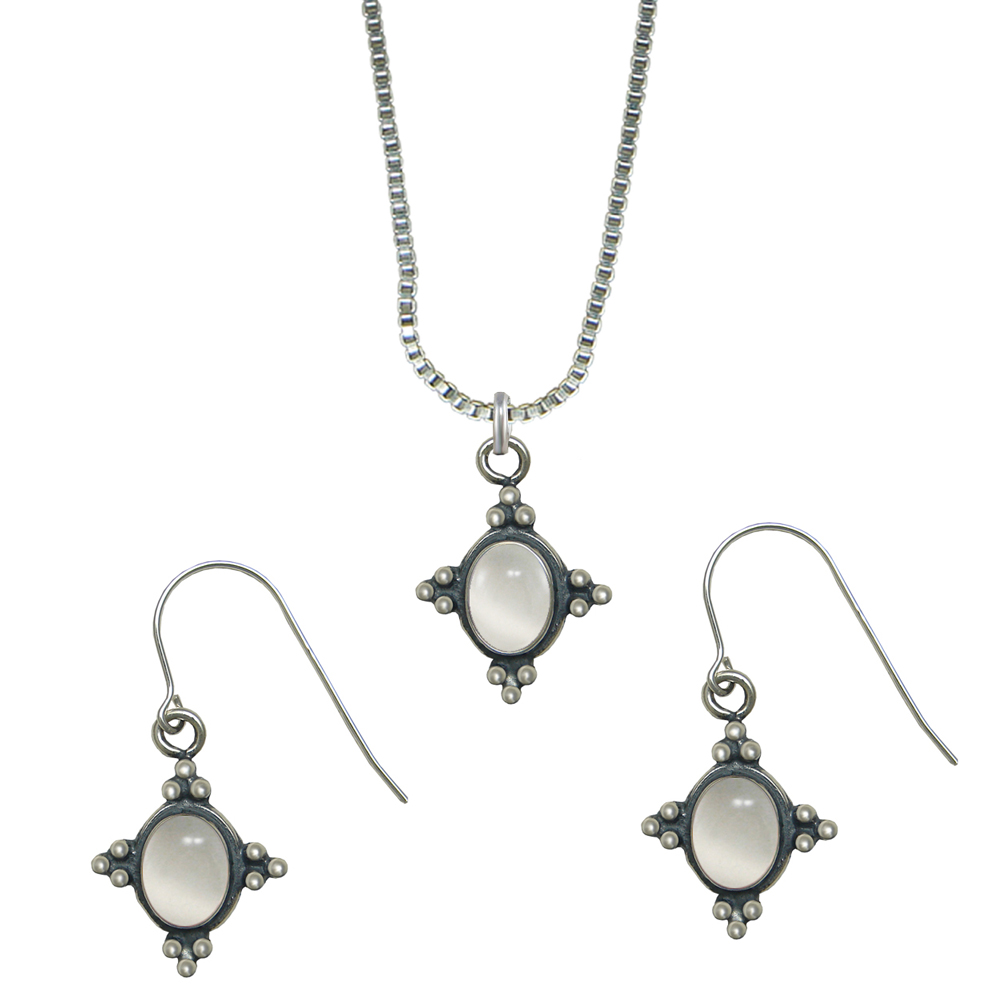 Sterling Silver Petite Necklace Earrings Set White Moonstone